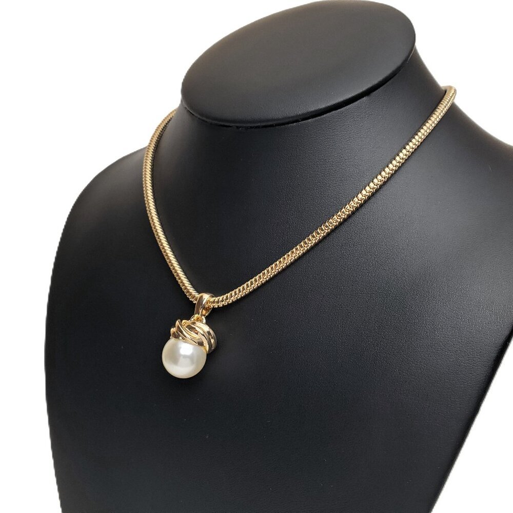 14K Gold Womens Solitaire White Natural Pearl Necklace 18" Size Chain Jewelry - Picture 7 of 8